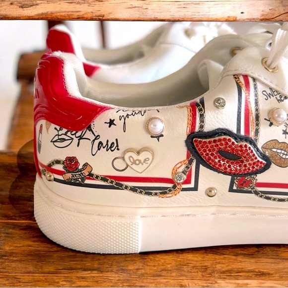 ALDO White/Comb Meday Jewel-Encrusted Faux-Leather Trainers Sneakers - Picture 14 of 16